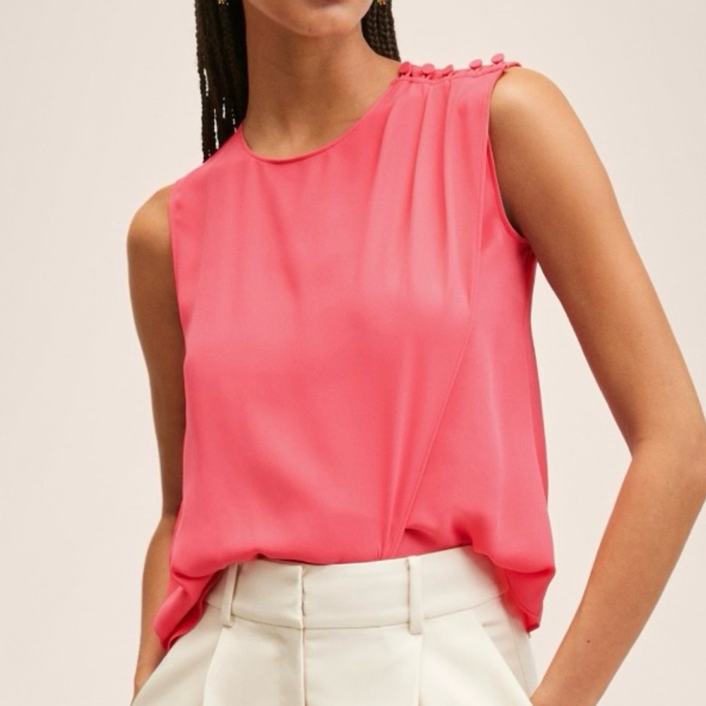 MANGO I NWT Sleeveless Blouse with Button Detail, Pink